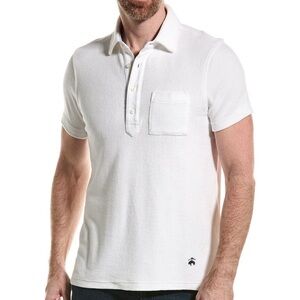 Brooks Brothers Men's White Terry Cloth Polo Shirt with Chest Pocket Medium